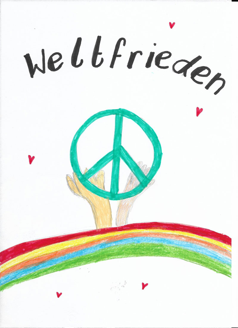 Zeichnung: „Weltfrieden“ von Schülerin Evelyn Gucz, Klasse 6b